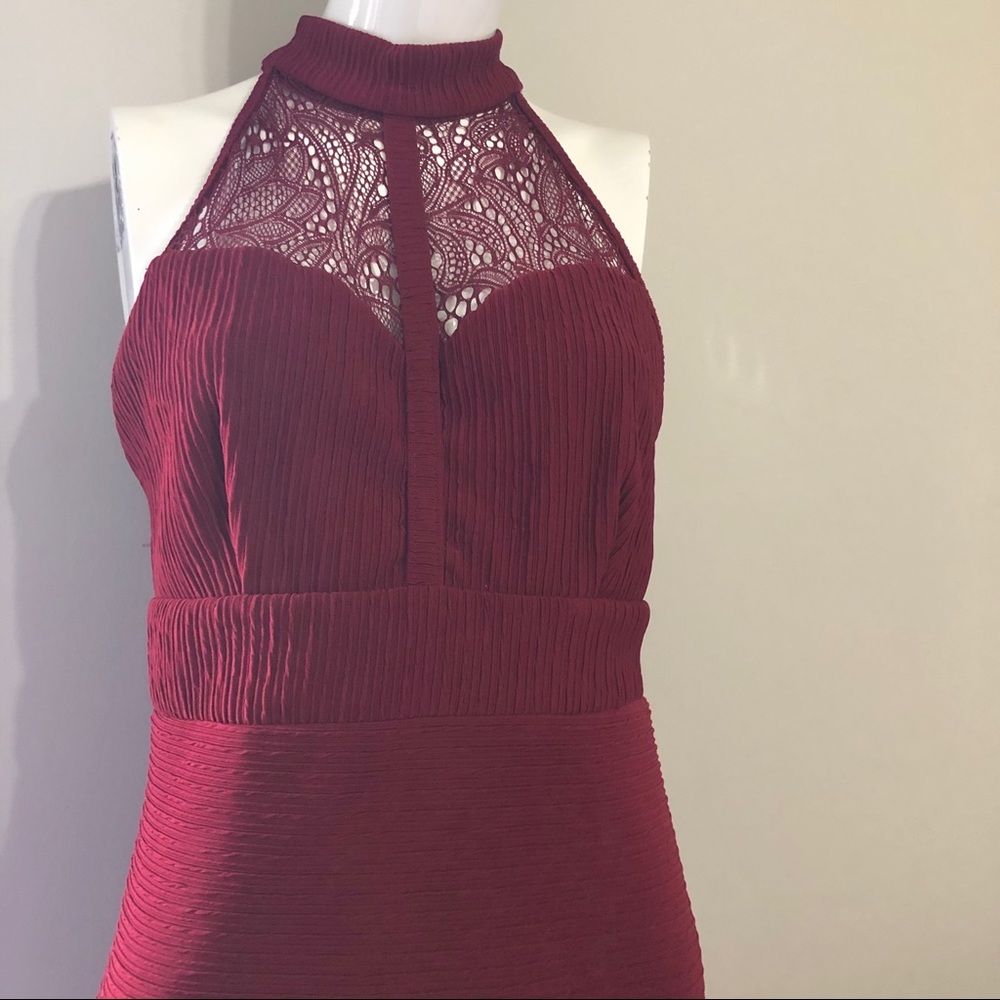 Red Wine Lace High Neck Dress L - Picture 7 of 14